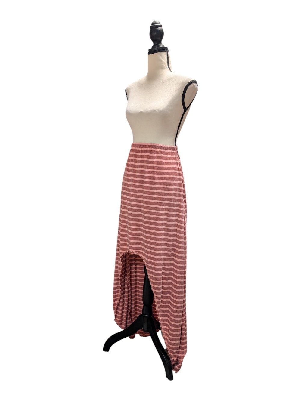 Striped Dusty Rose High-Low Maxi Skirt - Picture 2 of 7